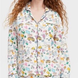 Roller Rabbit White Pajama Top with Multicolor Childlike Print